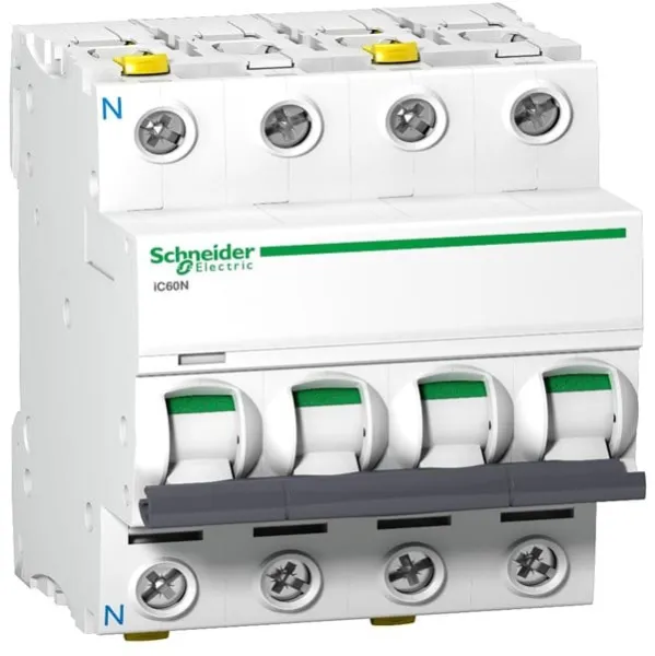 Schneider Electric Acti9 johdonsuojakatkaisija iC60N, 3P+N 10A C, kaksoisliittimellä, 72 mm
