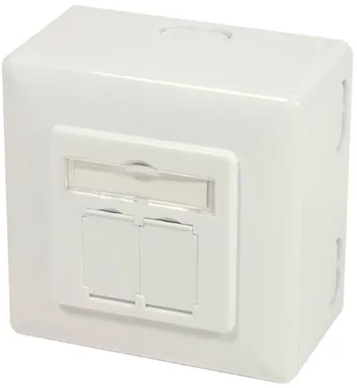 LogiLink NP0124 Cat.6A seinäpistorasia 2 x RJ45 suojattu asennuslaatikolla puhtaan valkoinen